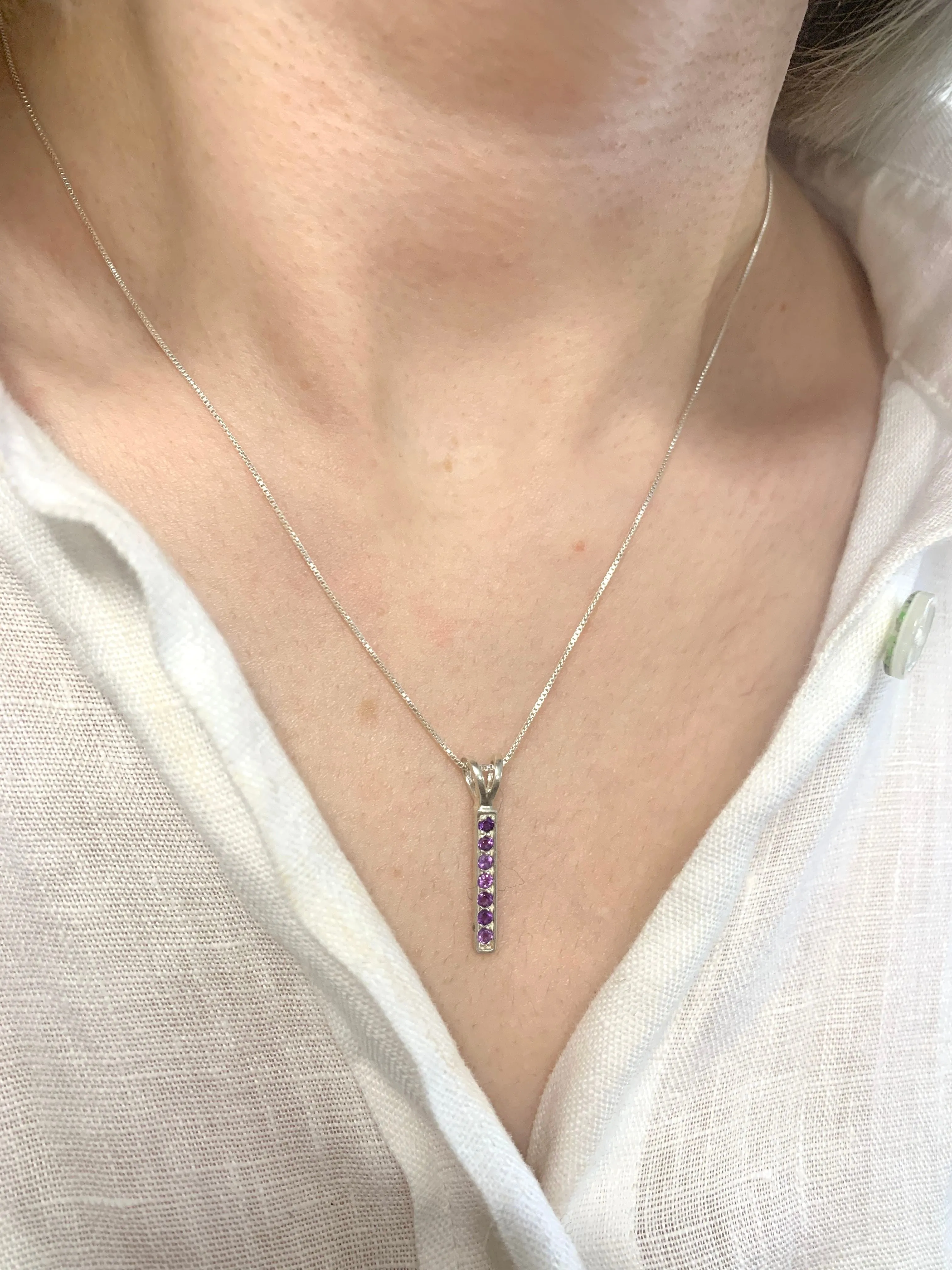 Garnet Pendant - Vertical Bar Necklace - January Birthstone Necklace