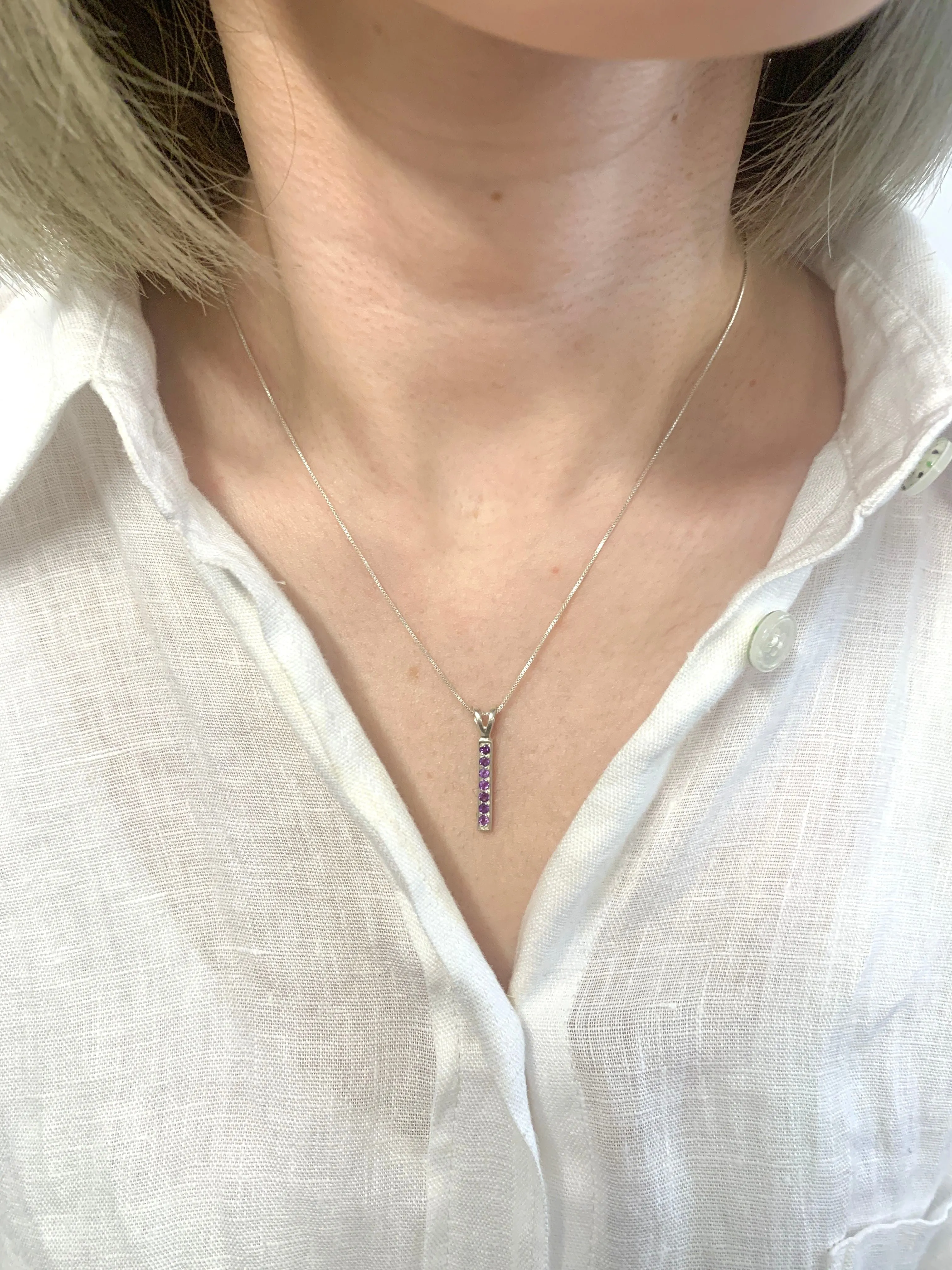 Garnet Pendant - Vertical Bar Necklace - January Birthstone Necklace