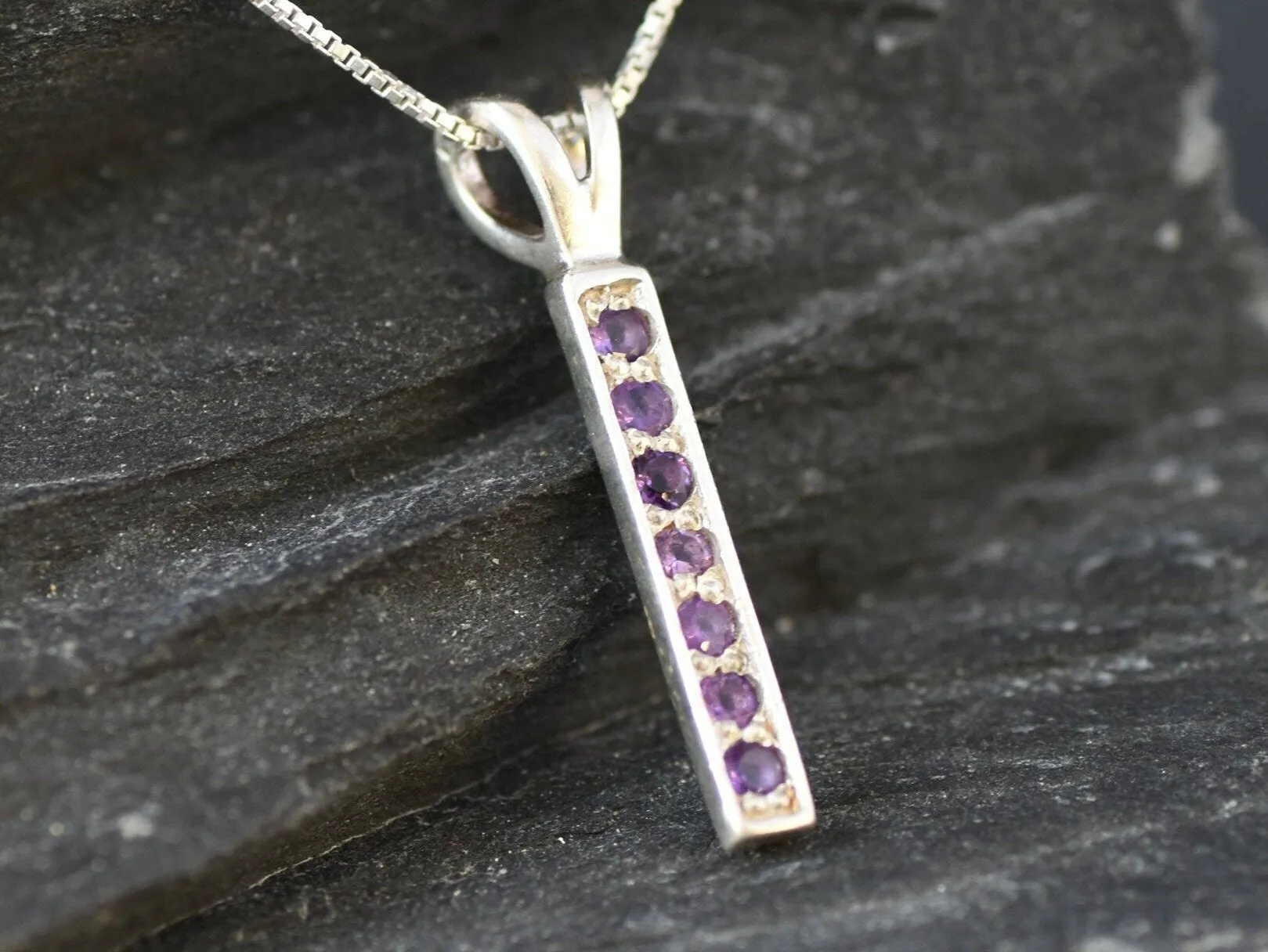 Garnet Pendant - Vertical Bar Necklace - January Birthstone Necklace