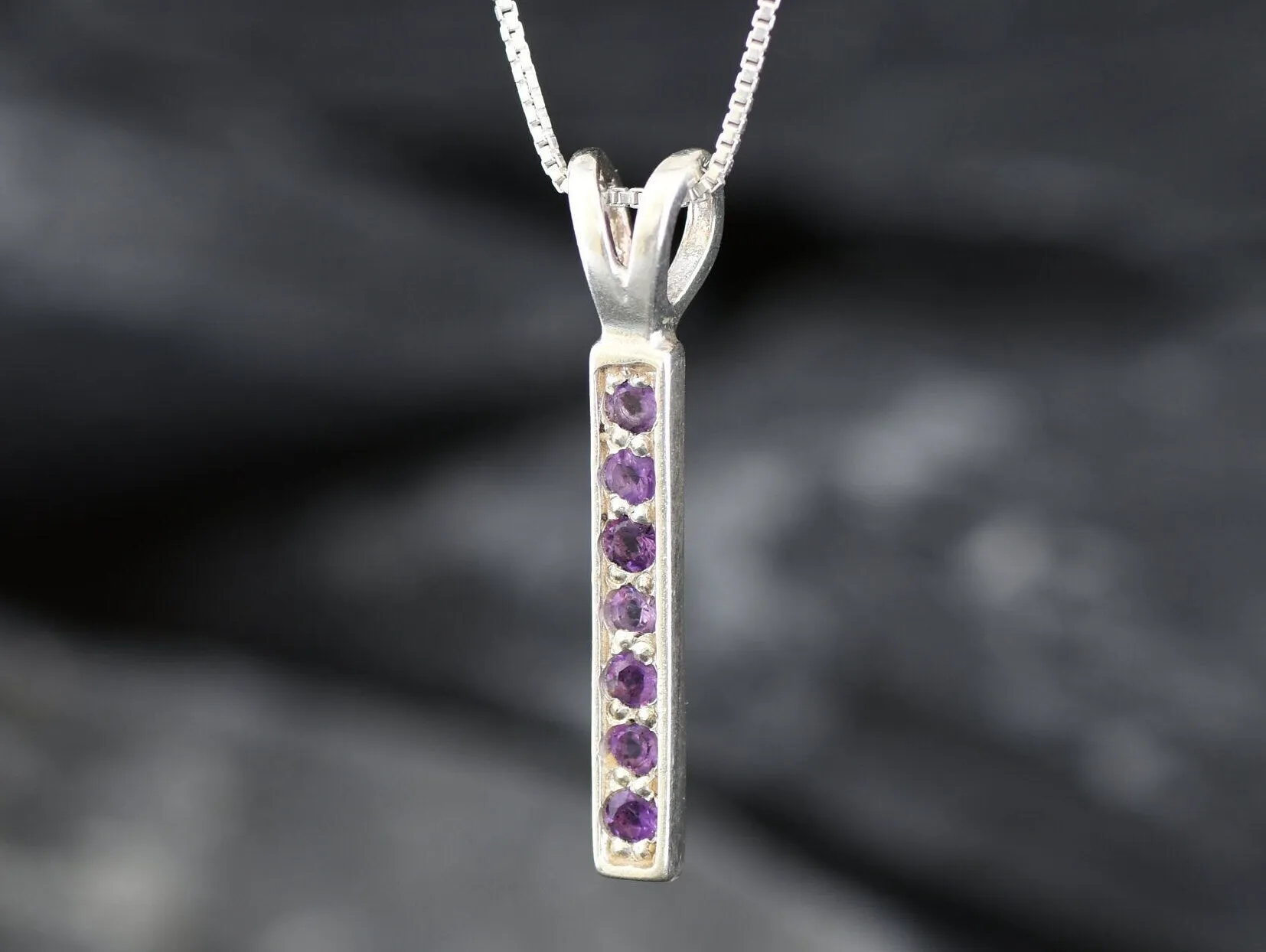 Garnet Pendant - Vertical Bar Necklace - January Birthstone Necklace