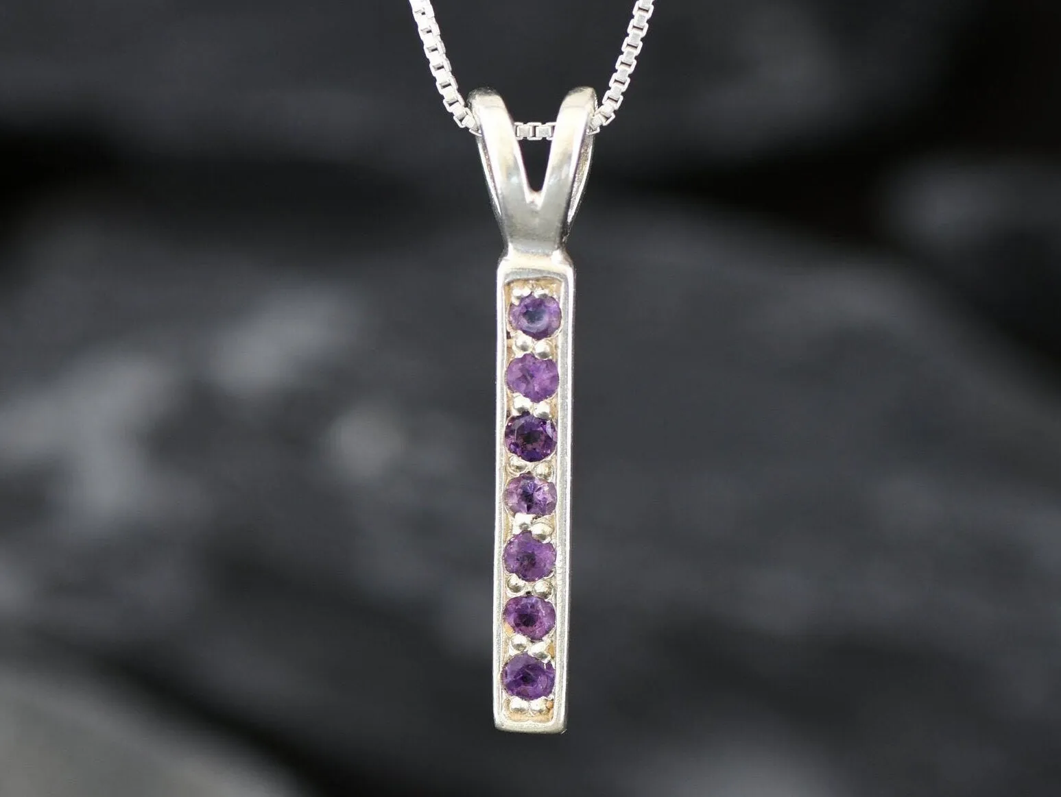 Garnet Pendant - Vertical Bar Necklace - January Birthstone Necklace