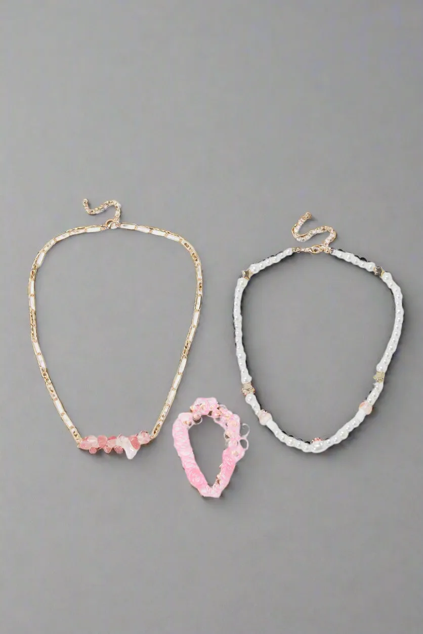 Girls Assorted Pearl Necklace And Choker Set (3 piece)