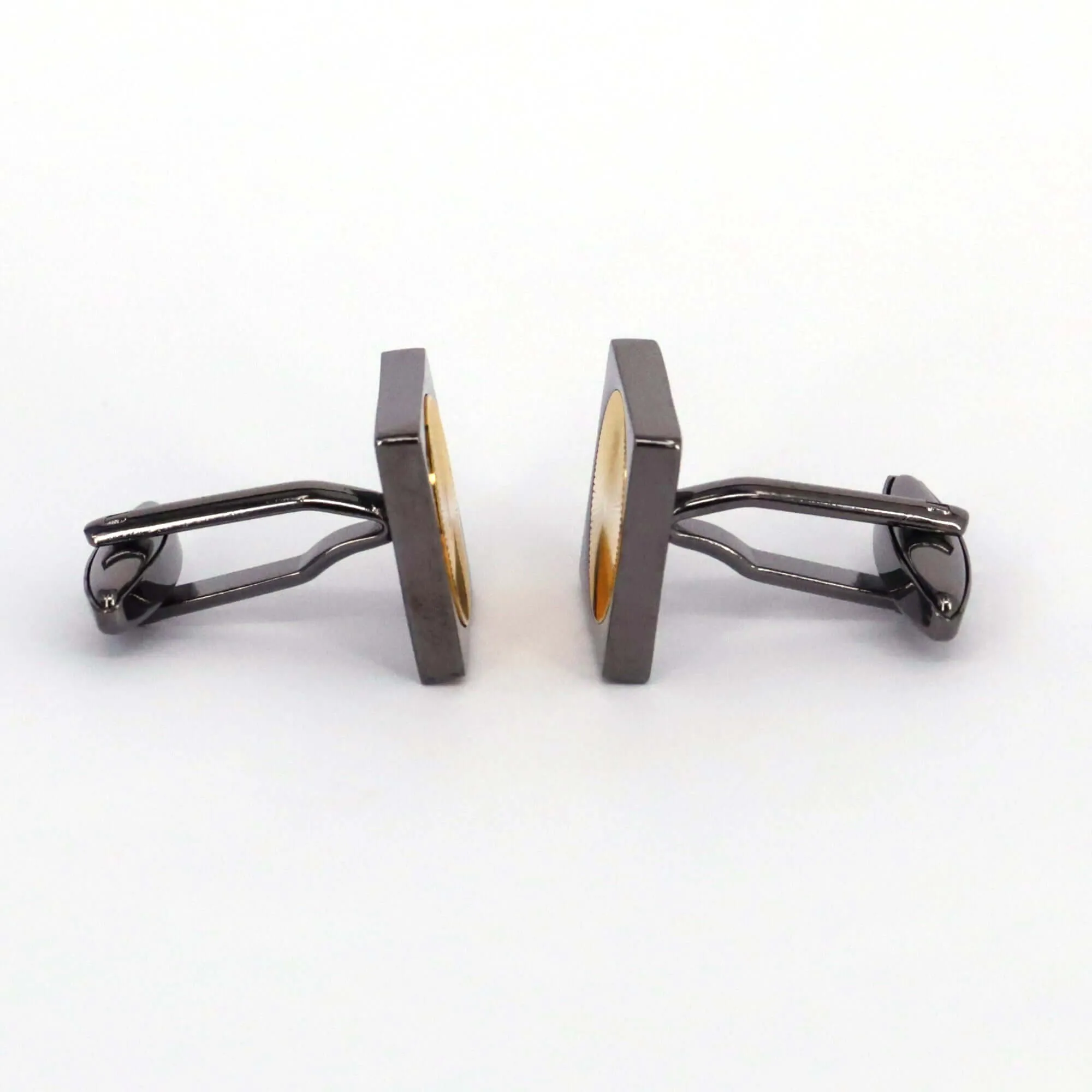 Gold Circle with Gunmetal Rectangle Cufflinks