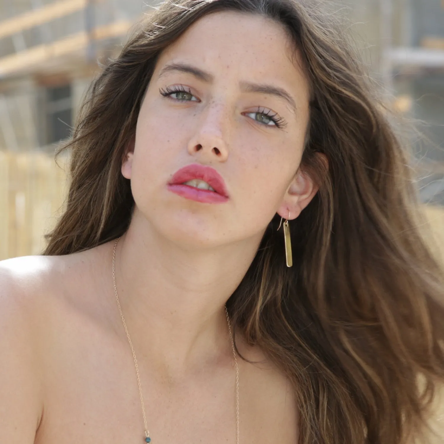 Gold dangle bar earrings