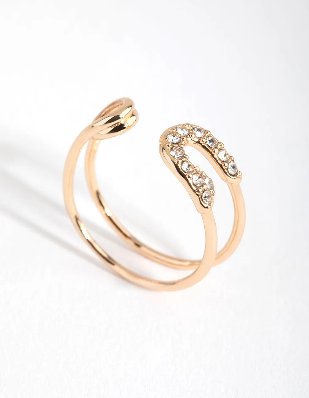 Gold Diamante Safety Pin Ring