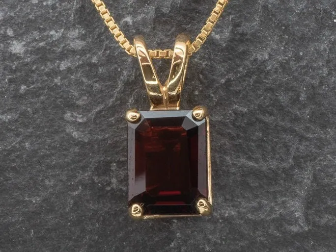 Gold Garnet Necklace - Natural Garnet Necklace - Emerald Cut Garnet Pendant