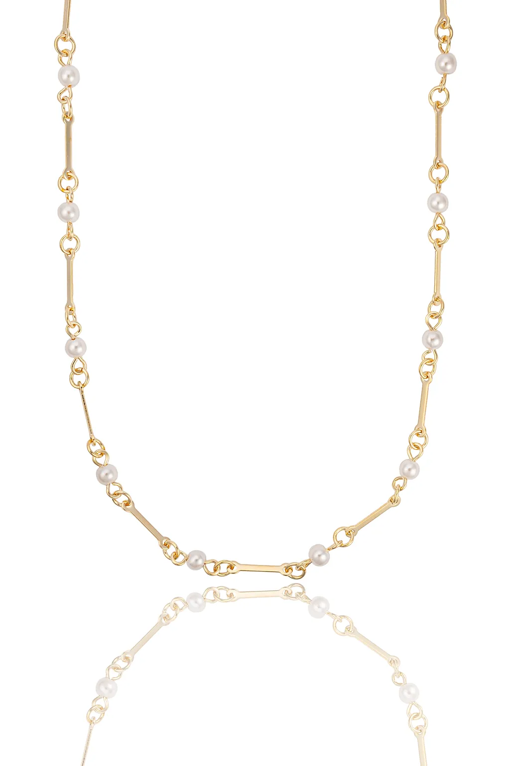 Gold Pearl Bar Chain Necklace (F251A/I127/E223)