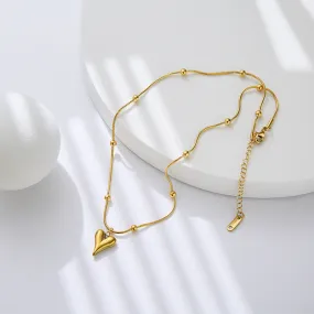 Gold-Plated Heart Pendant Necklace with Beaded Chain – Minimalist Elegant Jewelry-jltn0537