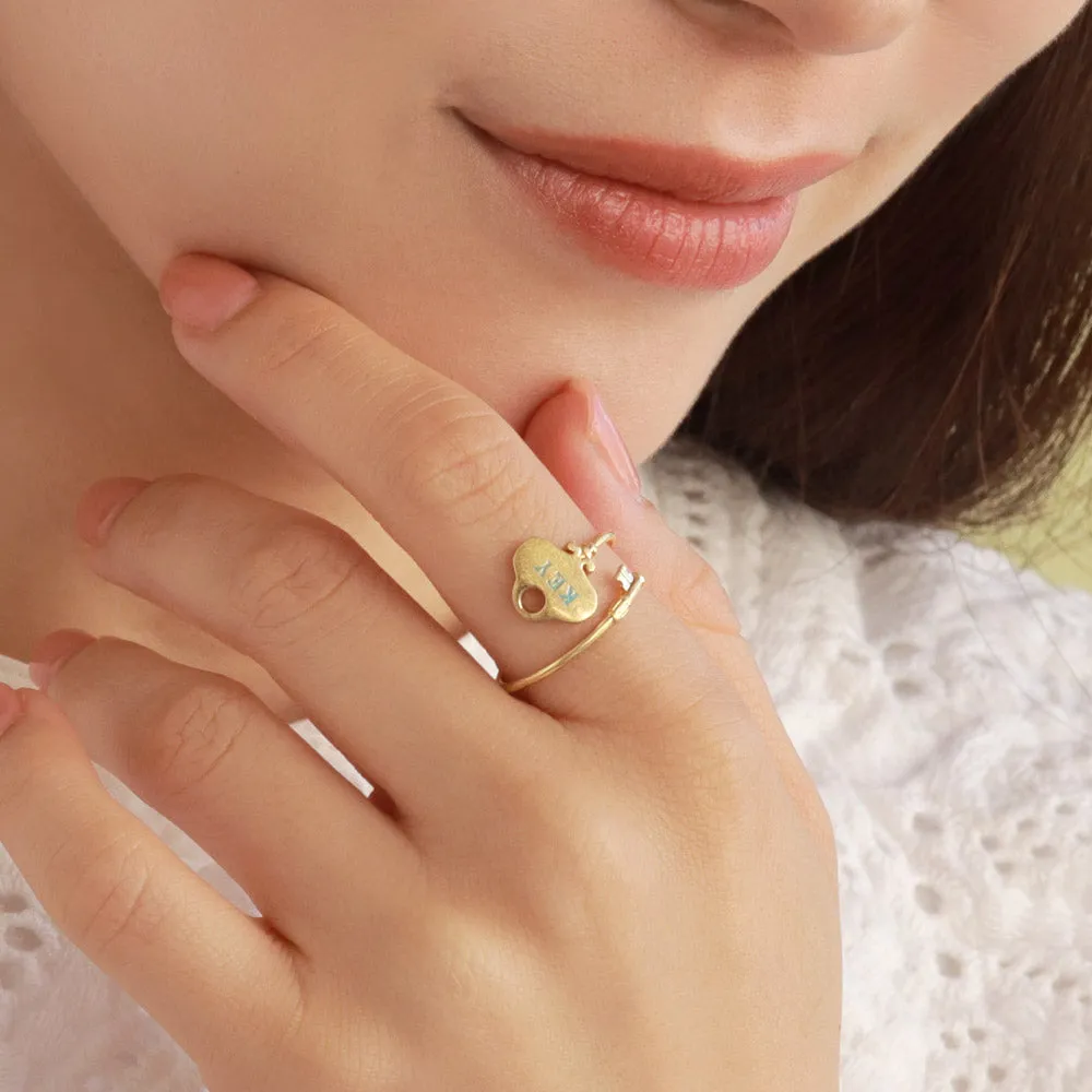 Gold Tone Chest Key Cuff Ring