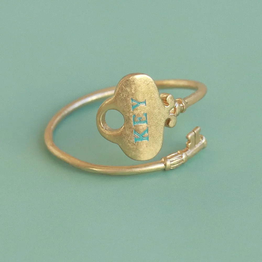 Gold Tone Chest Key Cuff Ring