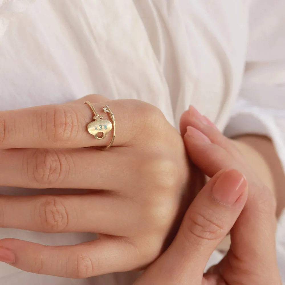 Gold Tone Chest Key Cuff Ring