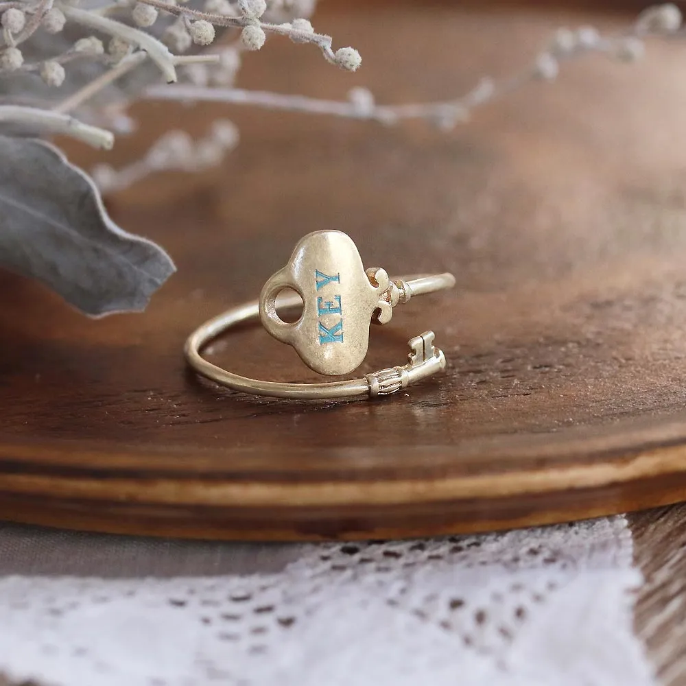 Gold Tone Chest Key Cuff Ring