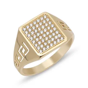 Greek Key CZ Signet Ring 10K Yellow Gold