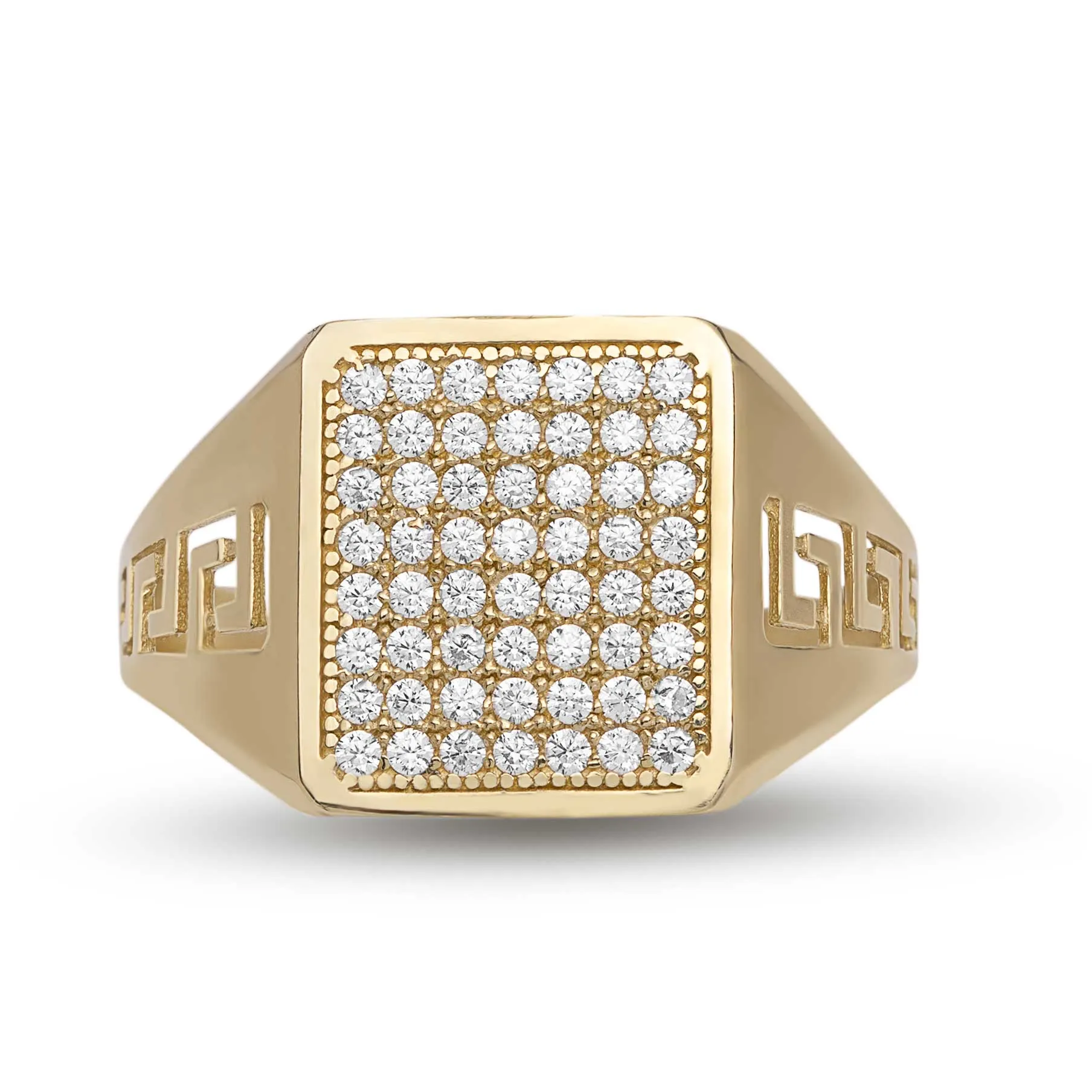 Greek Key CZ Signet Ring 10K Yellow Gold