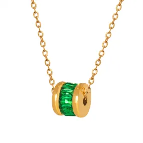 Green Zircon Vintage Titanium Steel Pendant Gold Plated Choker Necklace