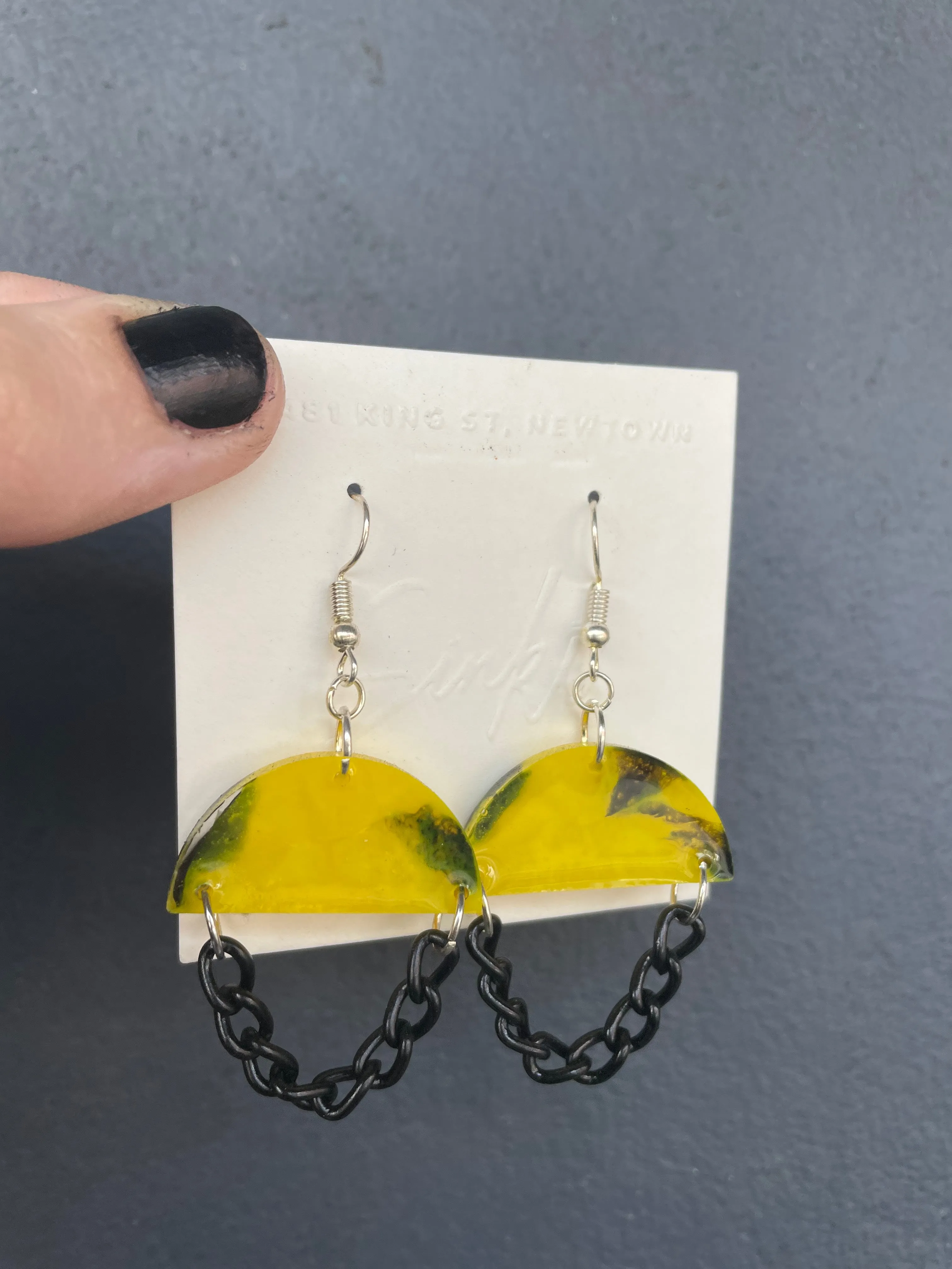 Handmade Resin Yellow and Black Earrings