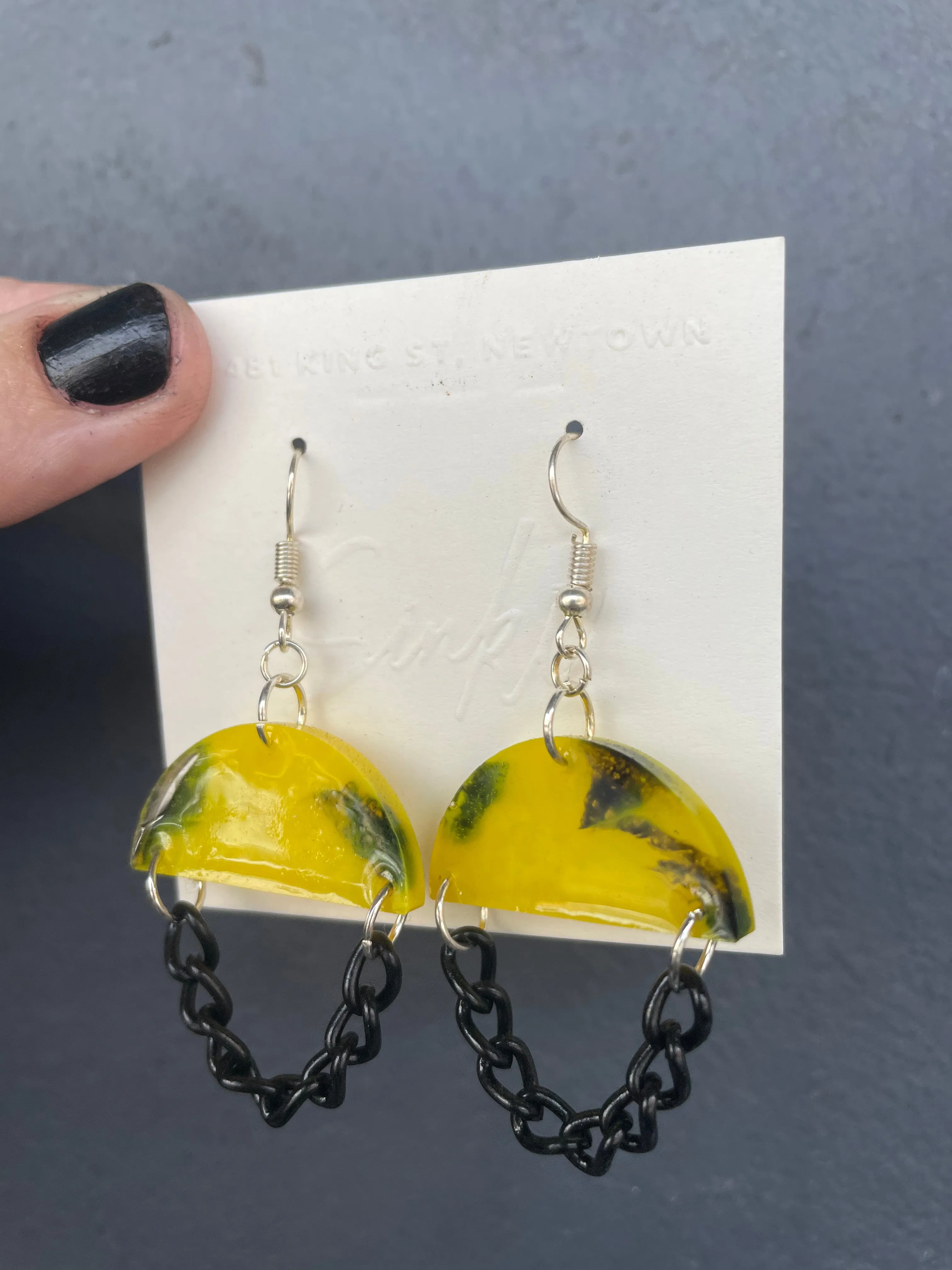 Handmade Resin Yellow and Black Earrings