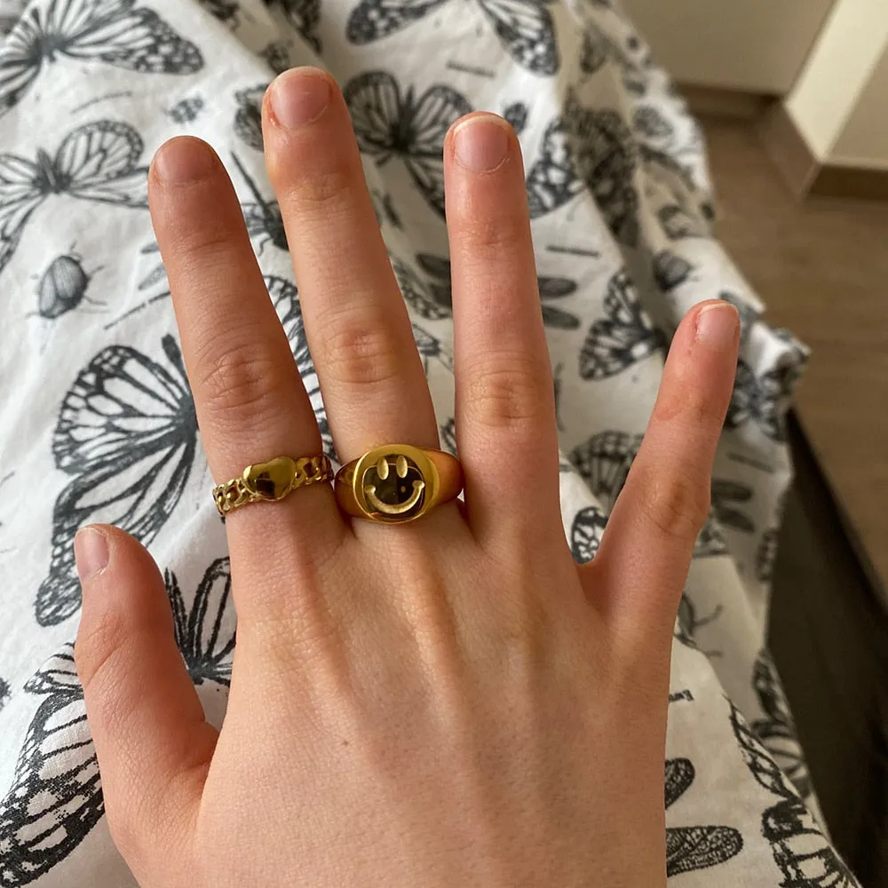 Happy Gold Signet Ring