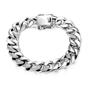 High Polished Heavy Curb Link Chain 925 Sterling Silver Vintage Biker Bracelet