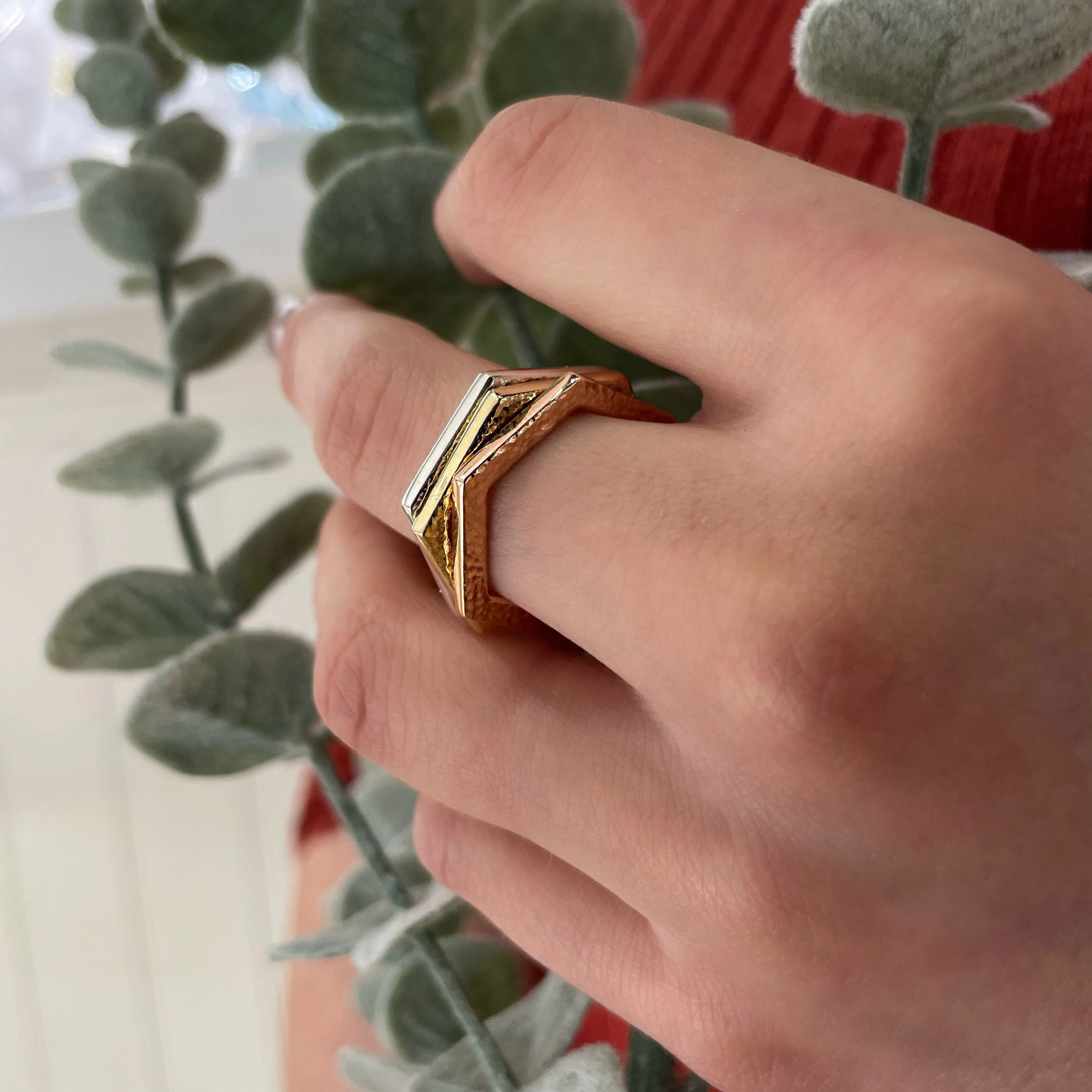 Honeycomb Hexagon Ring in 9ct Rose Gold
