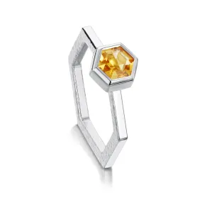 Honeycomb Silver Hexagon Ring with 6mm Citrine