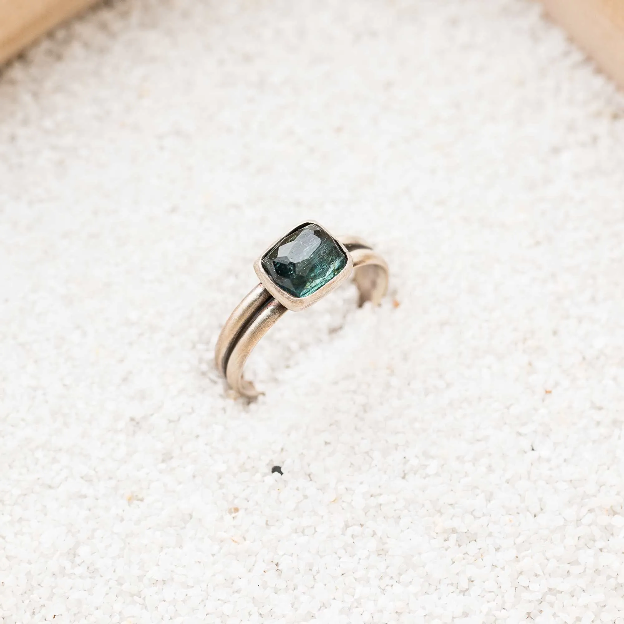 Indicolite Tourmaline Ring on Striped Band