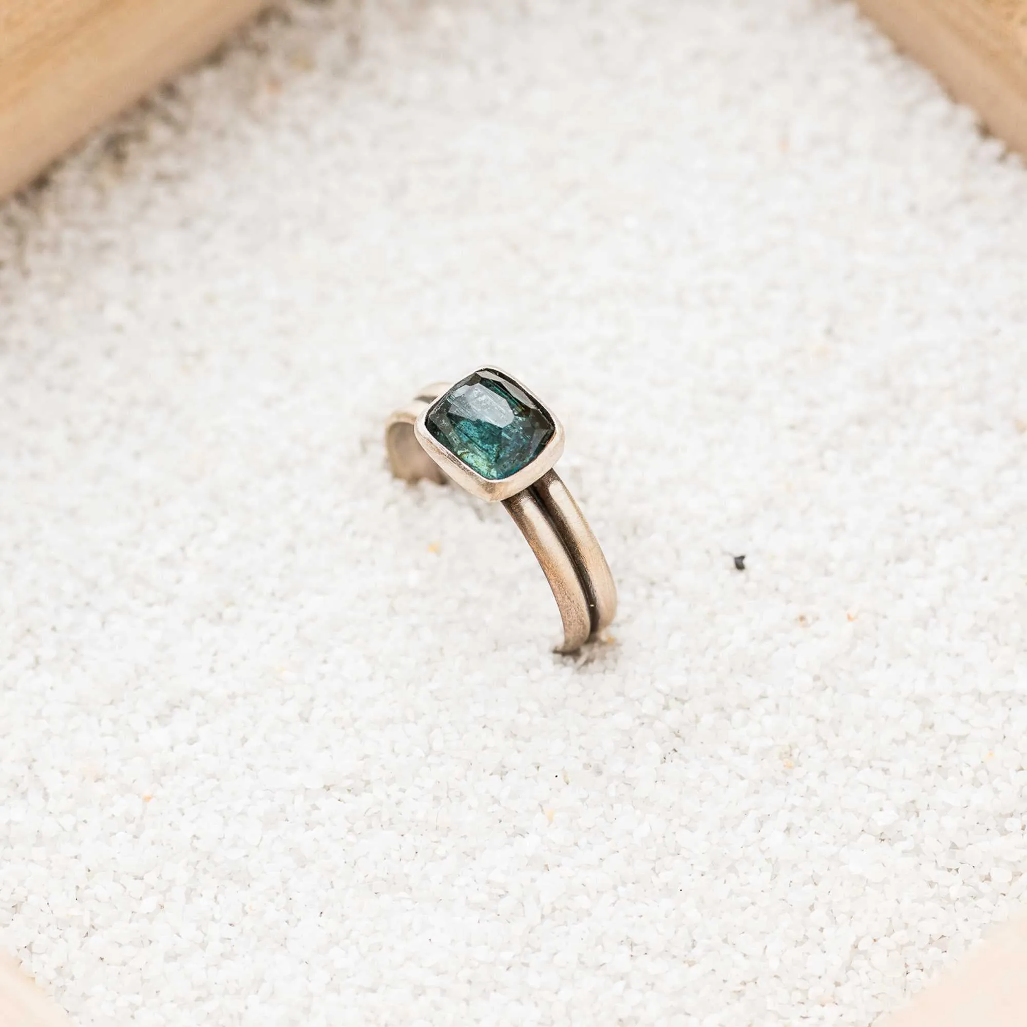 Indicolite Tourmaline Ring on Striped Band
