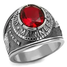 Jewellery Kingdom Marines Mens Ruby Oval Signet Pinky Steel Ring (Silver)