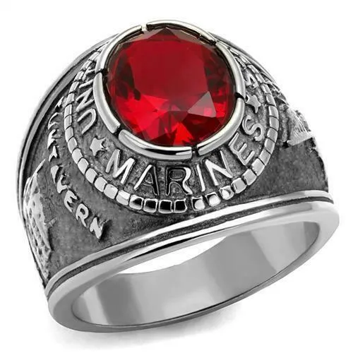 Jewellery Kingdom Marines Mens Ruby Oval Signet Pinky Steel Ring (Silver)