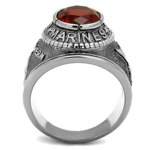 Jewellery Kingdom Marines Mens Ruby Oval Signet Pinky Steel Ring (Silver)