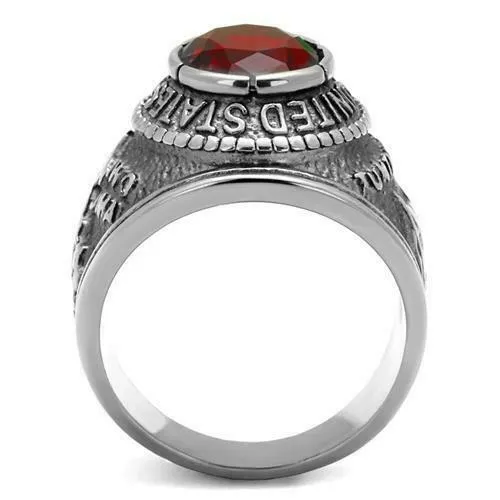Jewellery Kingdom Marines Mens Ruby Oval Signet Pinky Steel Ring (Silver)