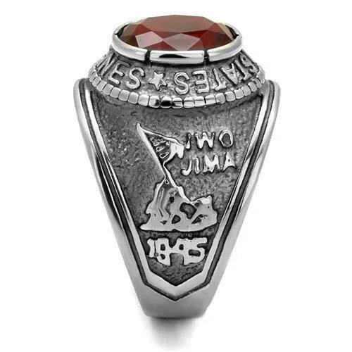 Jewellery Kingdom Marines Mens Ruby Oval Signet Pinky Steel Ring (Silver)