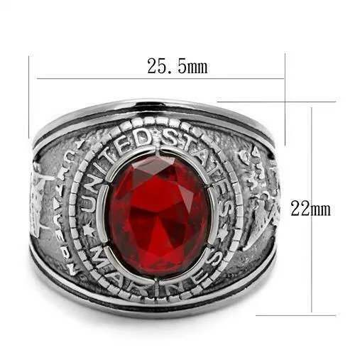 Jewellery Kingdom Marines Mens Ruby Oval Signet Pinky Steel Ring (Silver)