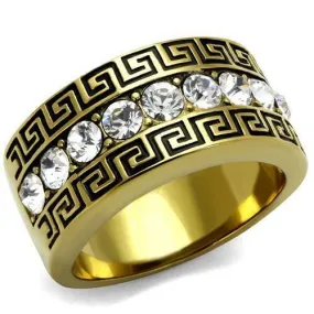 Jewellery Kingdom Mens 12mm Cz Greek Key Thumb Signet Pinky Steel Gold Ring