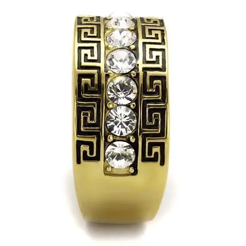 Jewellery Kingdom Mens 12mm Cz Greek Key Thumb Signet Pinky Steel Gold Ring