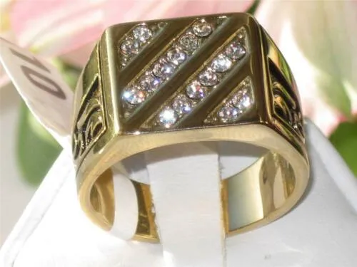 Jewellery Kingdom Mens Cz Square Signet 18kt Steel Signet Pinky Mans Classic Ring (Gold)