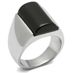 Jewellery Kingdom Mens Signet Semi Precious Gemstone Oblong Jet Ring (Black)