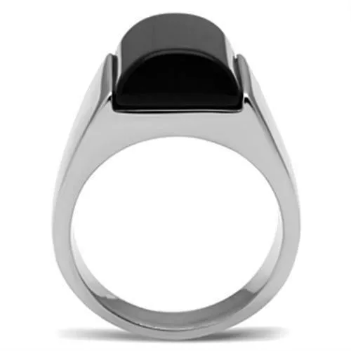 Jewellery Kingdom Mens Signet Semi Precious Gemstone Oblong Jet Ring (Black)