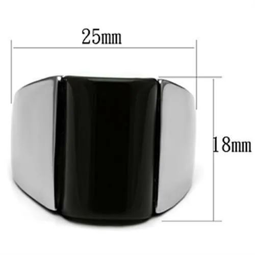Jewellery Kingdom Mens Signet Semi Precious Gemstone Oblong Jet Ring (Black)