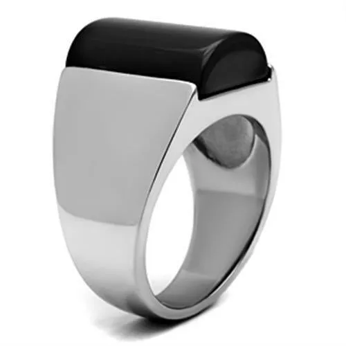 Jewellery Kingdom Mens Signet Semi Precious Gemstone Oblong Jet Ring (Black)