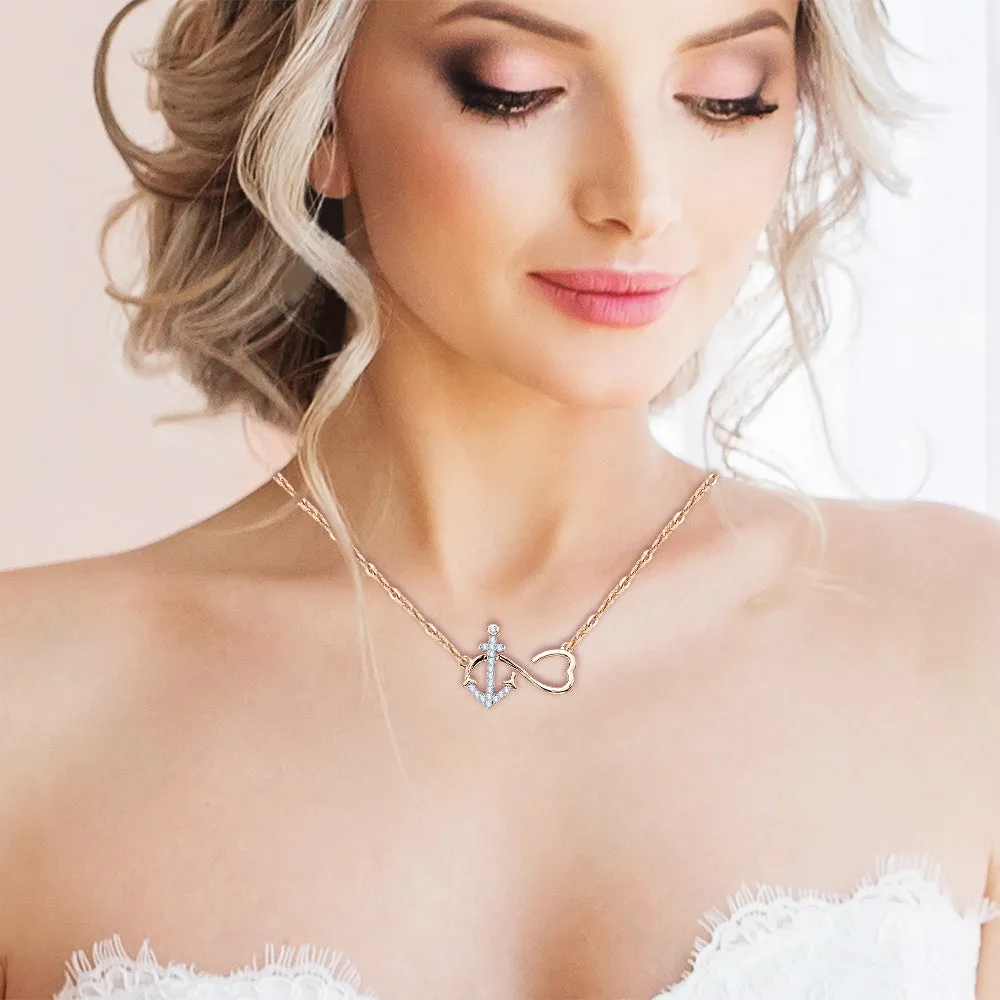 KATARINA Diamond Infinity and Anchor Heart Pendant Necklace (1/10 cttw)
