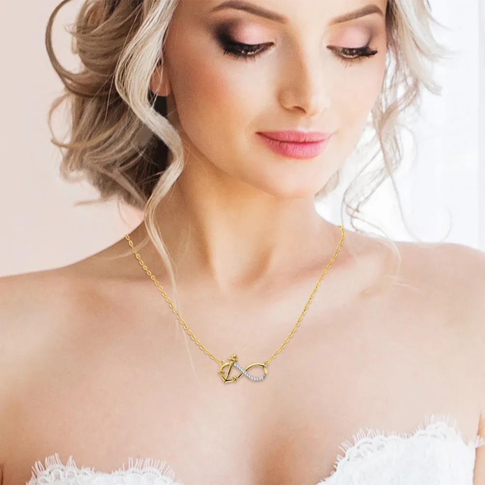 KATARINA Diamond Infinity and Anchor Pendant Necklace (1/20 cttw)