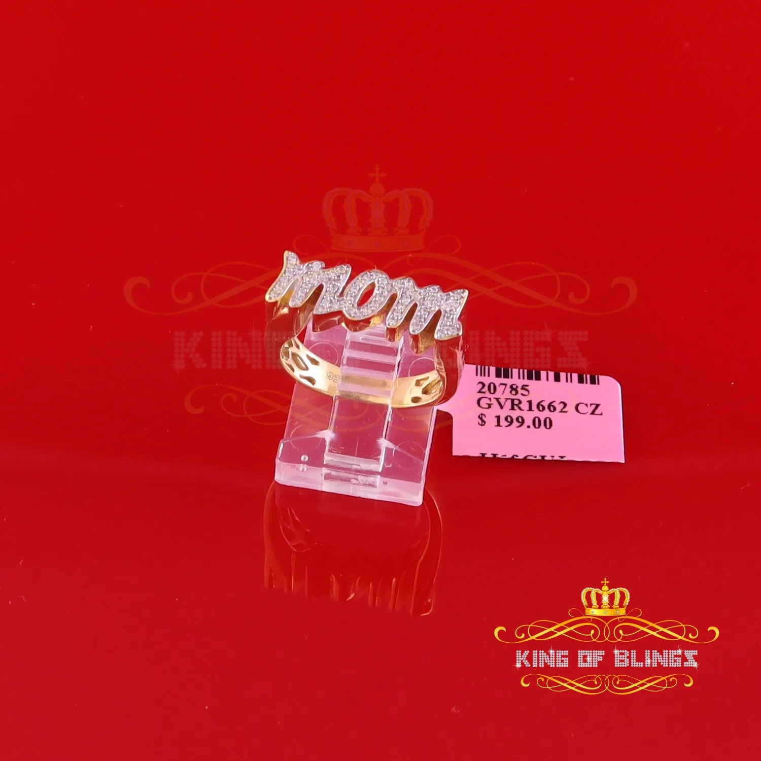 King Of Bling's 925 Silver 0.52ct Cubic Zirconia MOM Yellow Ring Size-7 Offer @ Mother's Day