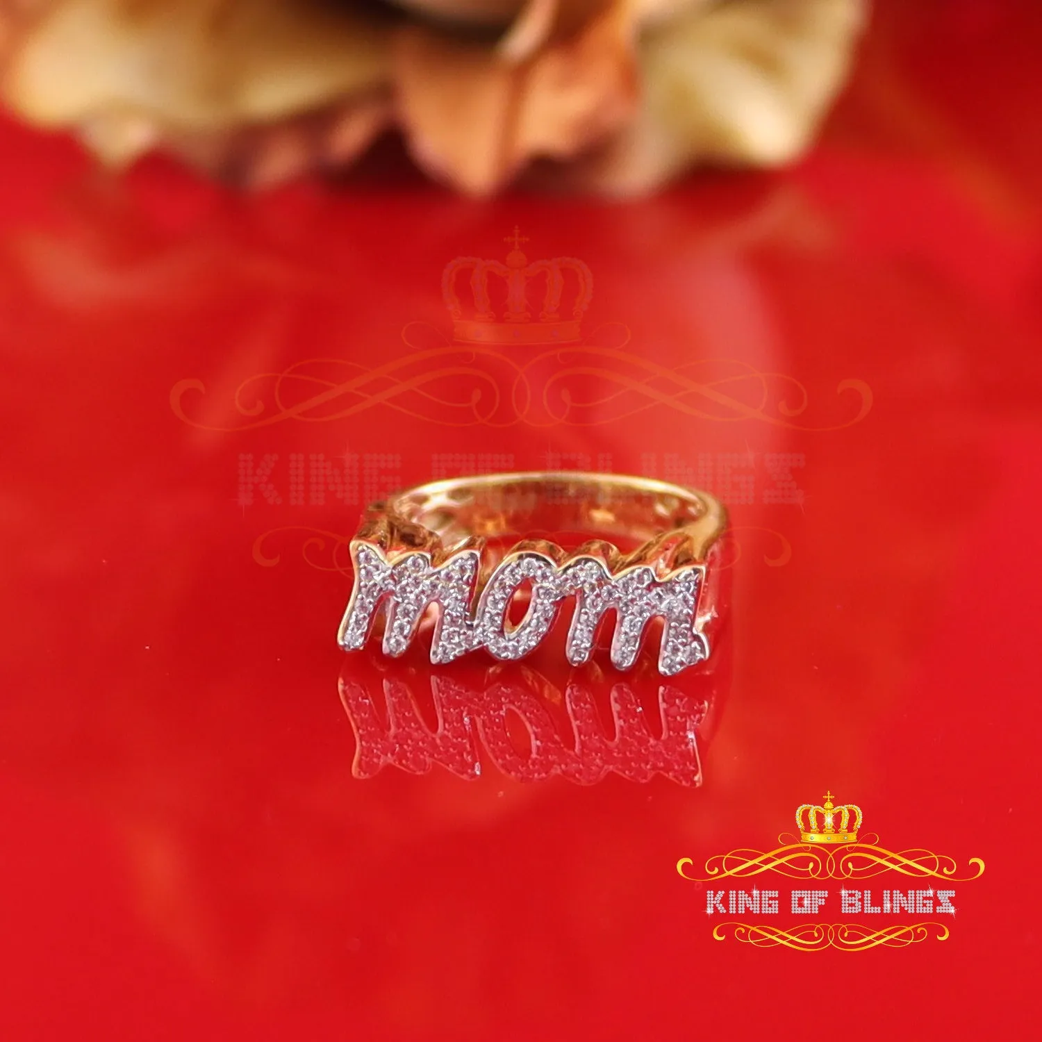 King Of Bling's 925 Silver 0.52ct Cubic Zirconia MOM Yellow Ring Size-7 Offer @ Mother's Day