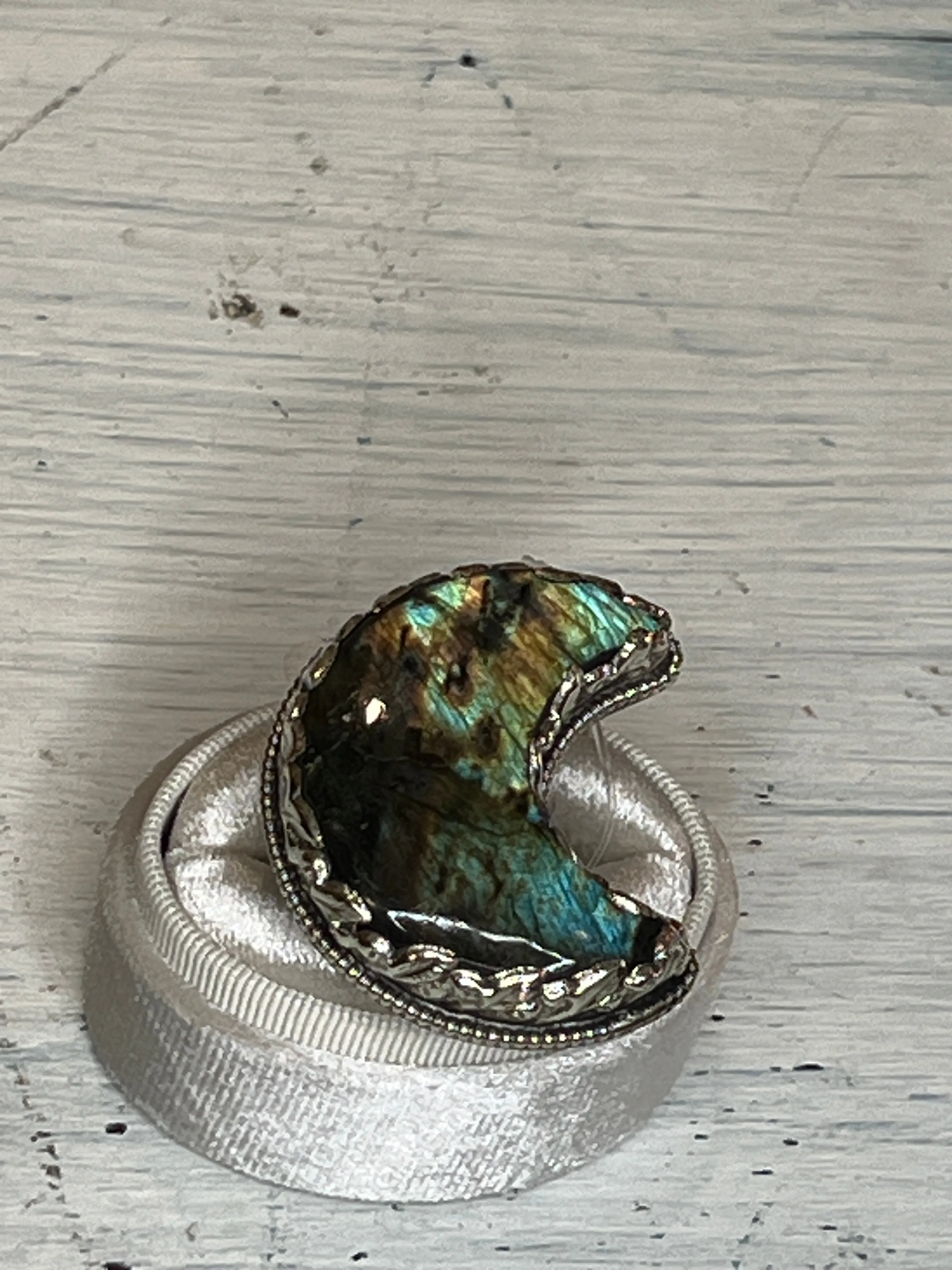 Labradorite Moon Adjustable Ornate Ring