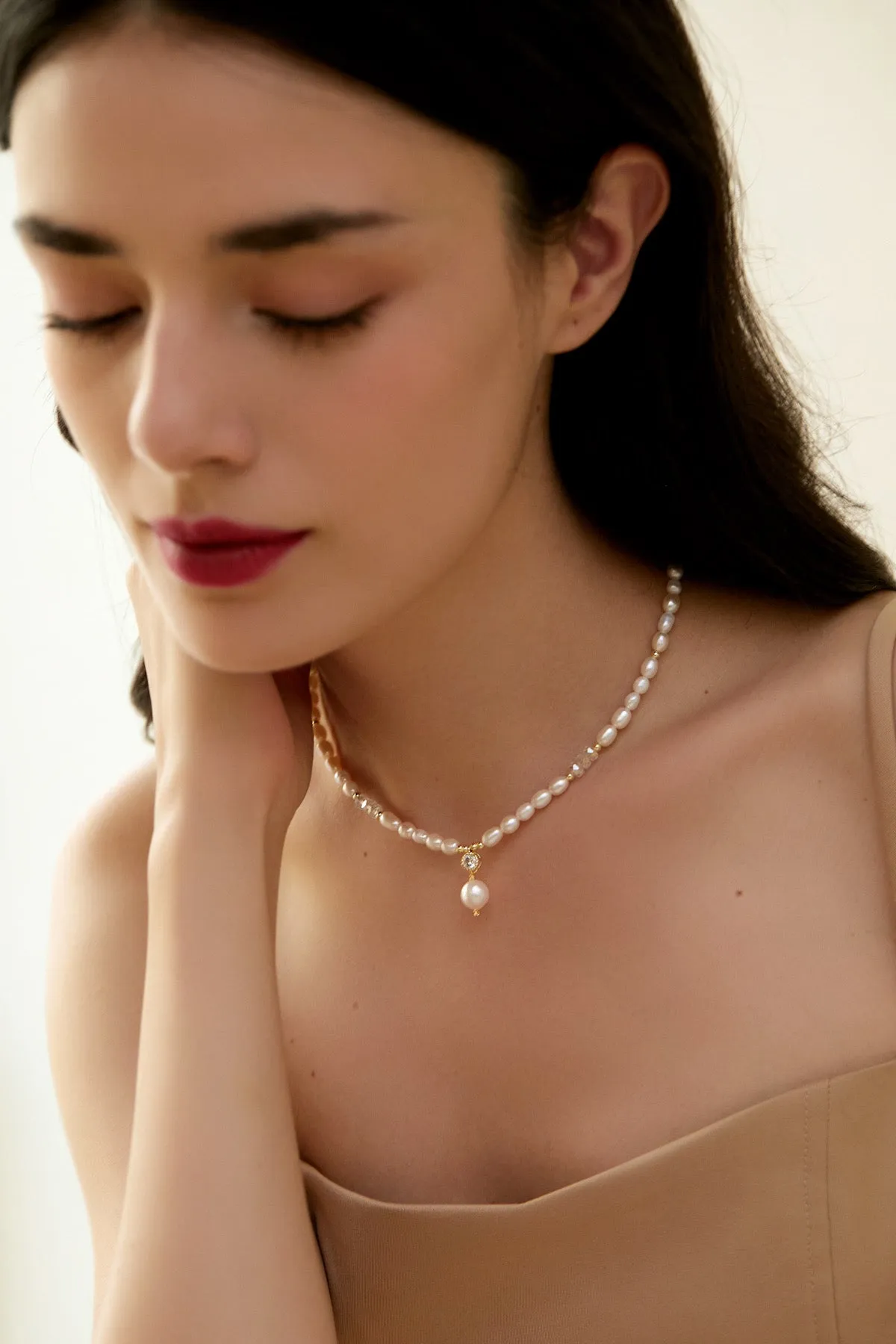 Lena 18K Gold Crystal Pearl Choker Necklace