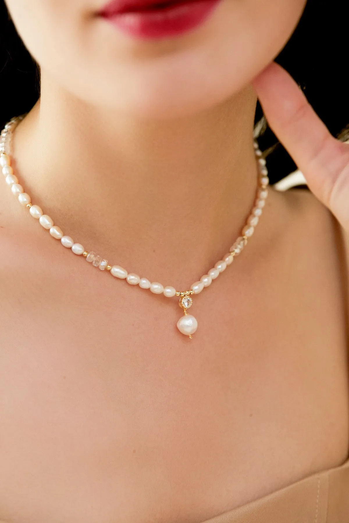 Lena 18K Gold Crystal Pearl Choker Necklace