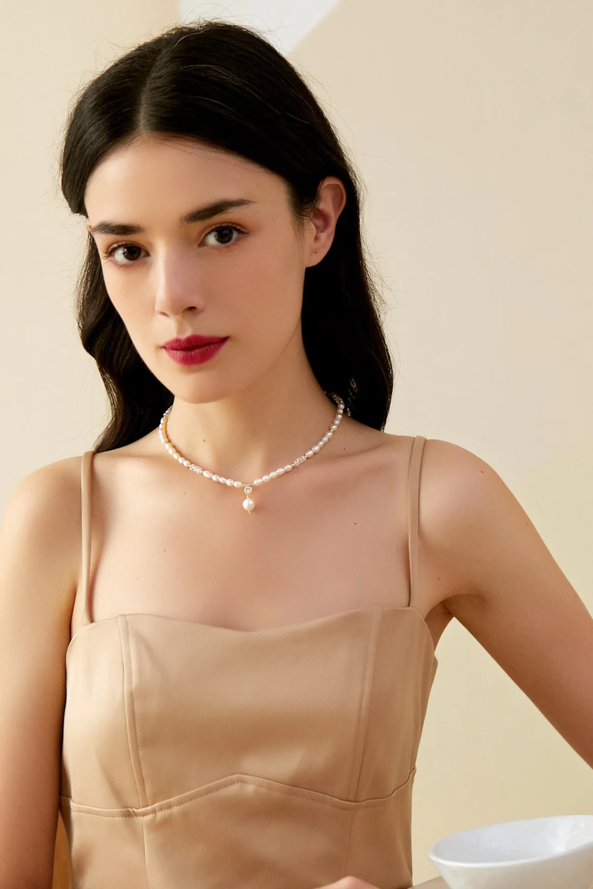Lena 18K Gold Crystal Pearl Choker Necklace