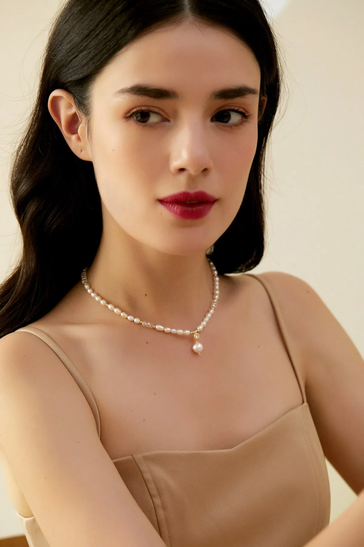 Lena 18K Gold Crystal Pearl Choker Necklace