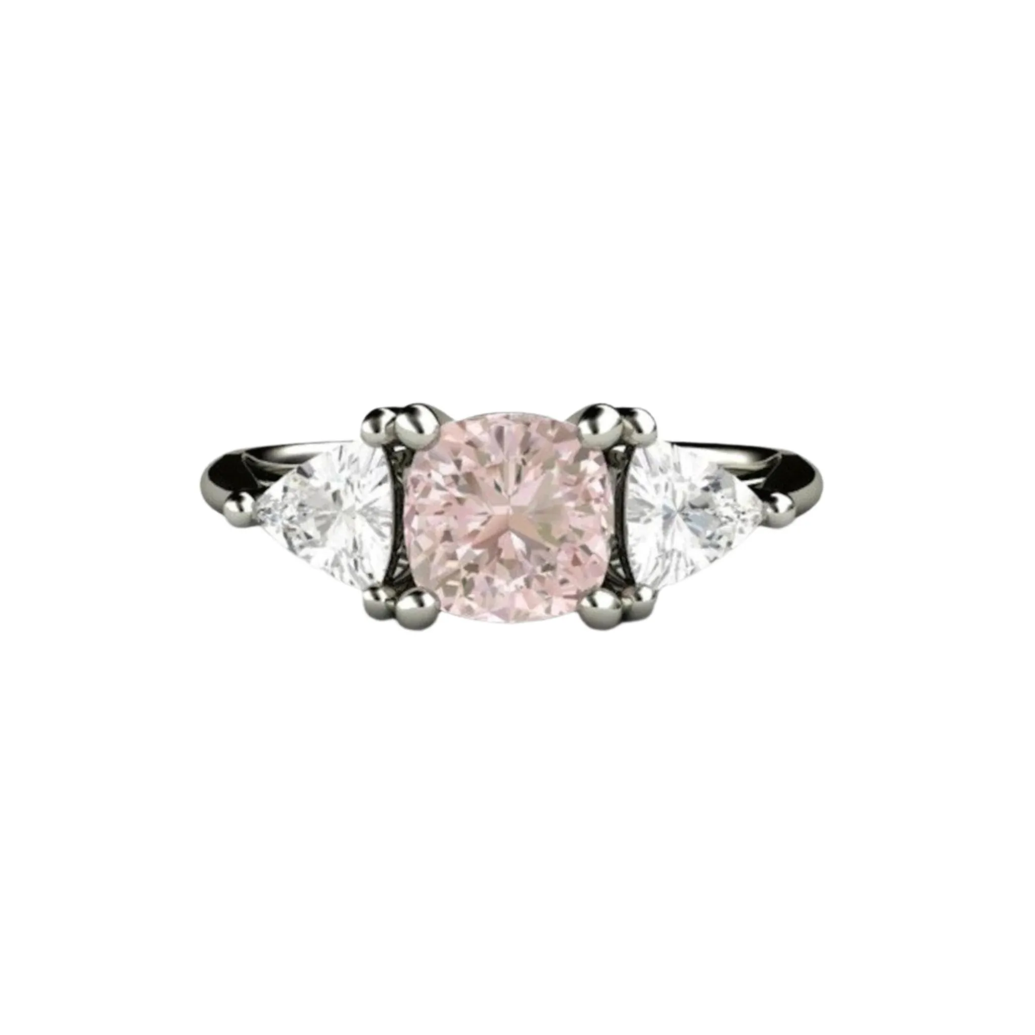 Light Pink Sapphire Engagement Ring | Cushion Cut with White Sapphire Accents